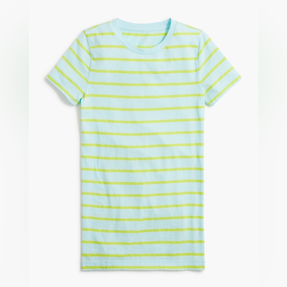 Striped vintage slub cotton crewneck tee T-Shirt - Light Blue and Green Womens